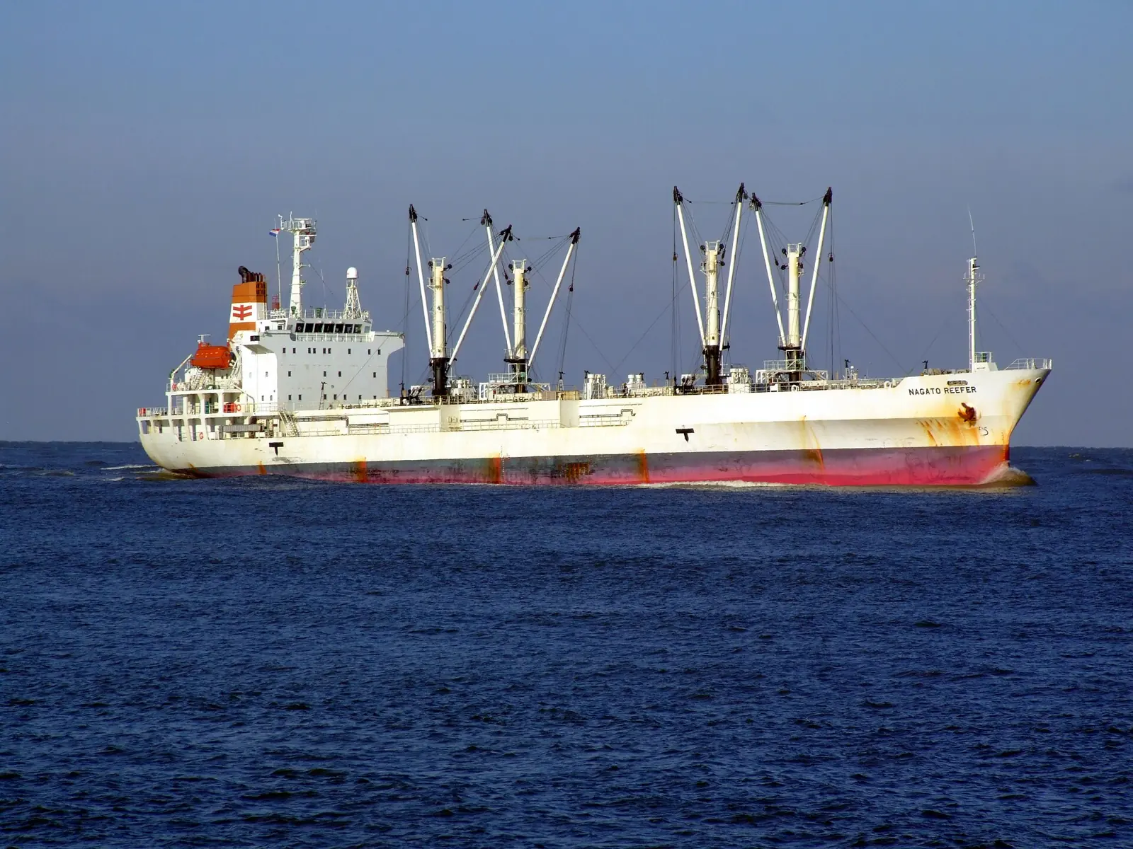 A refrigerated cargo ship at sea